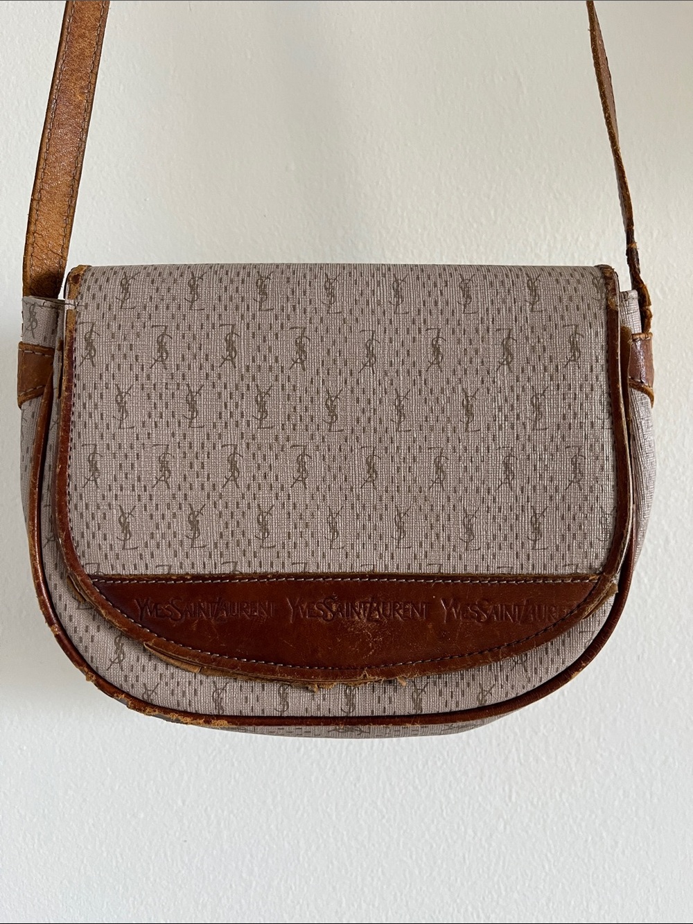 Yves Saint Laurent Vintage Beige Monogram Crossbody